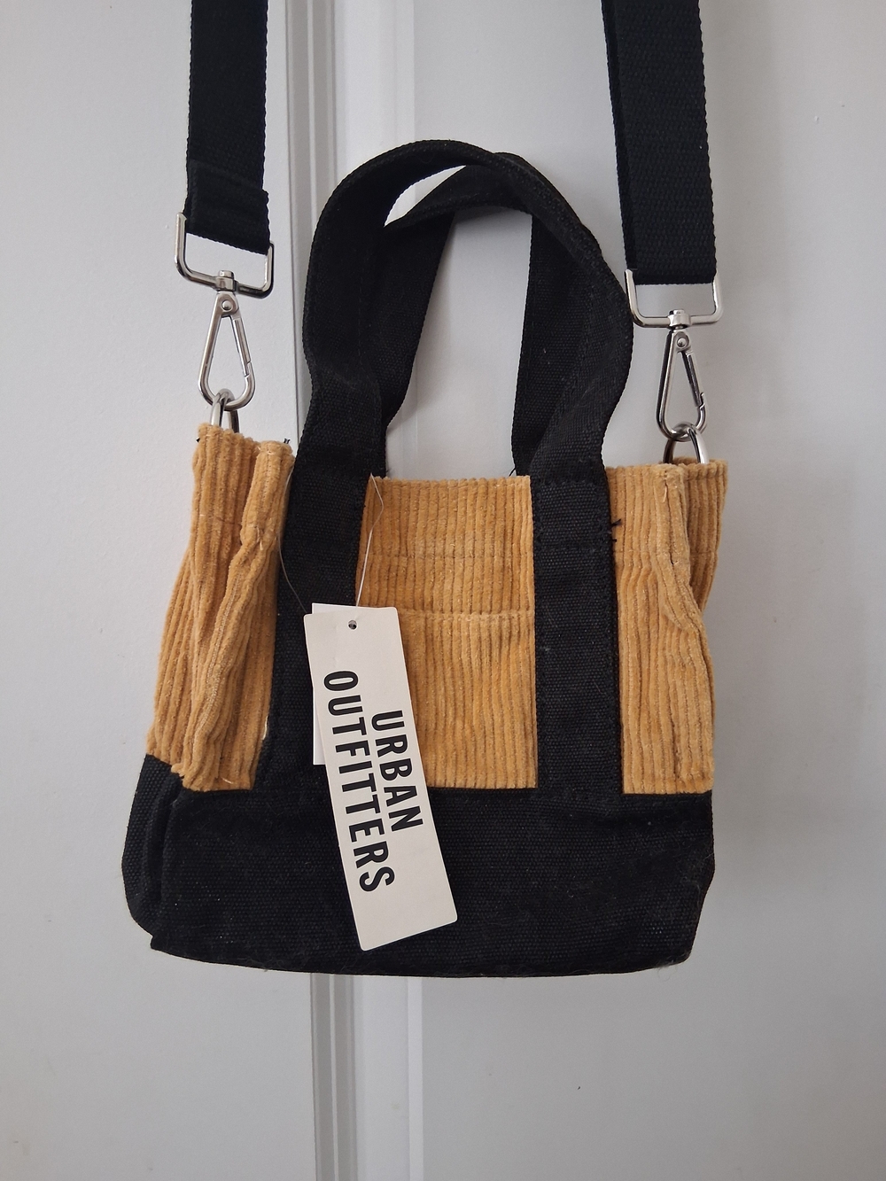 BDG Black & Tan Corduroy Mini Tote Crossbody